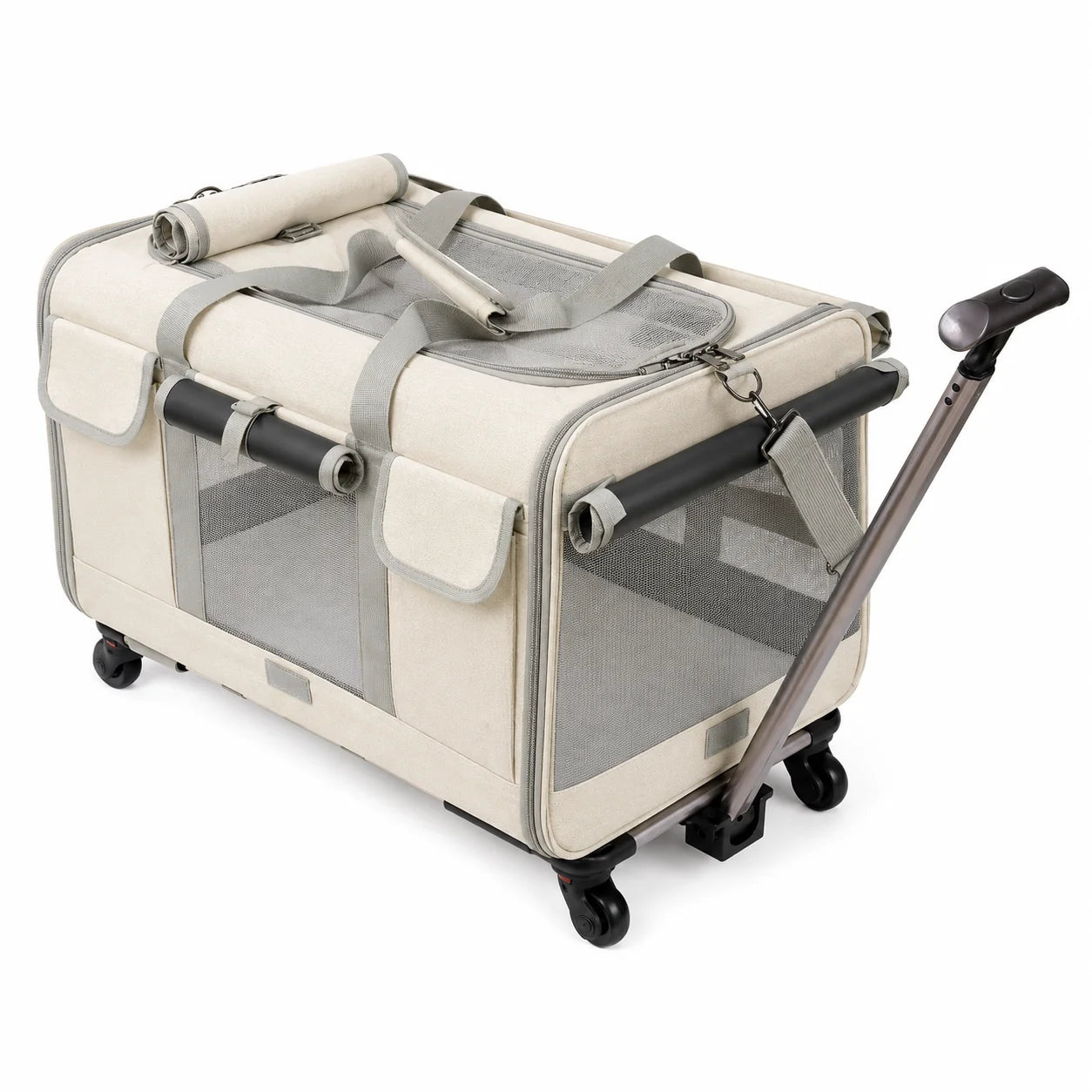 Cat Dog Carrier with Wheels for Travel, Detachable Rolling Pet Bag with Pull Handle and Shoulder Strap, Small Medium Pets