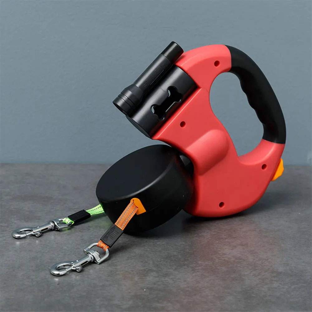 Double Headed Dog Leash Traction Rope with LED Light Dog Walking Leash Retractable Dog Leash for Small Medium Dogs