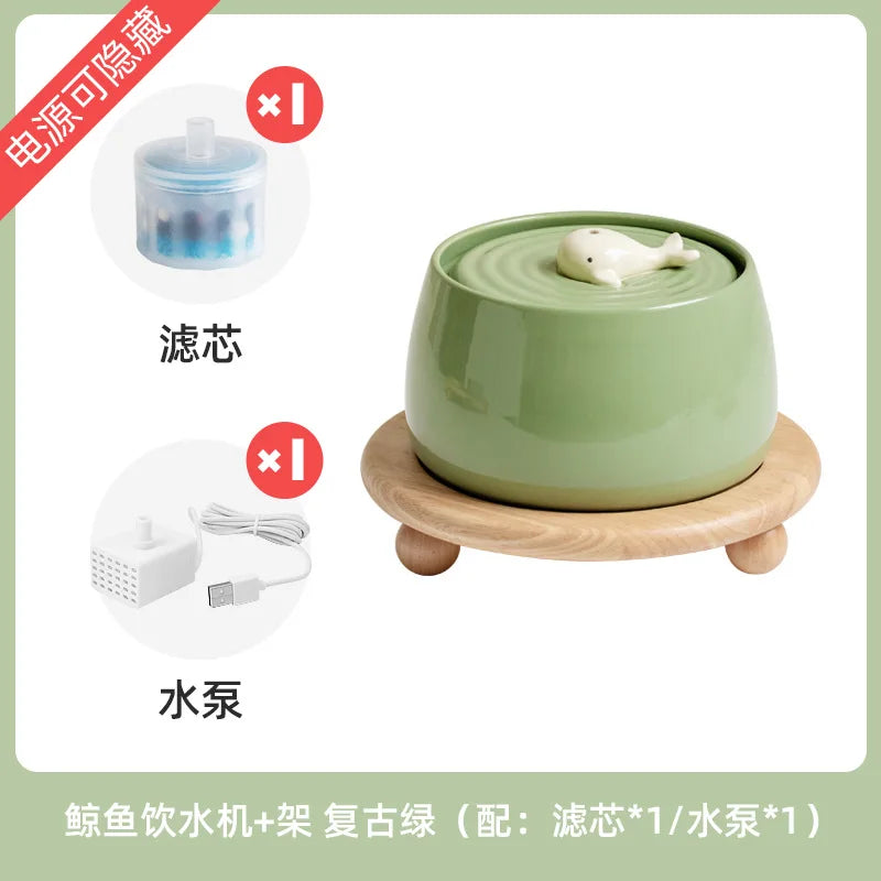 1.3 L Ceramic Cat Water Fountain USB Charging Pet Water Feeders Dogs Automatic Circulating Filtration Flow Water Dispenser