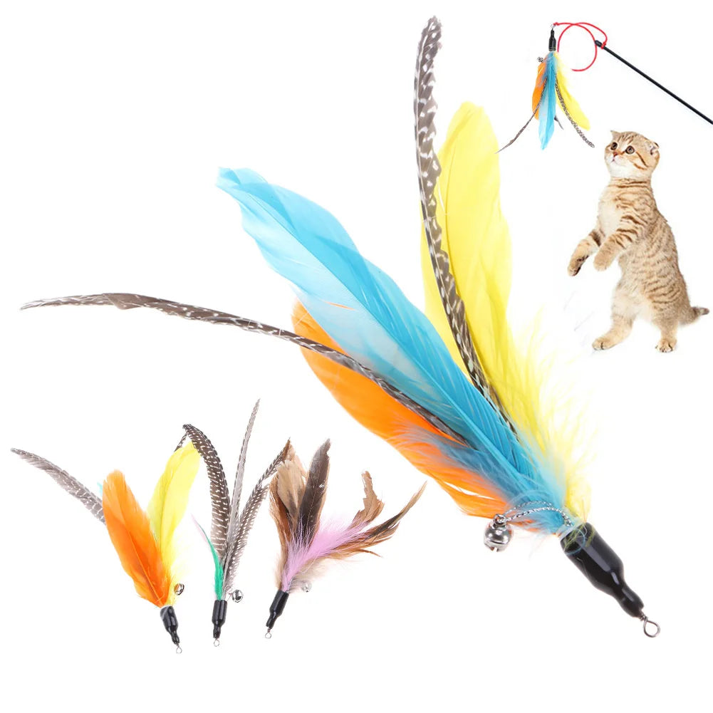 5pcs Interactive Funny Cat Stick Colorful Feather Cat Game Wand Exquisite Portable Creative Novelty Replacement Pet Cat Supplies