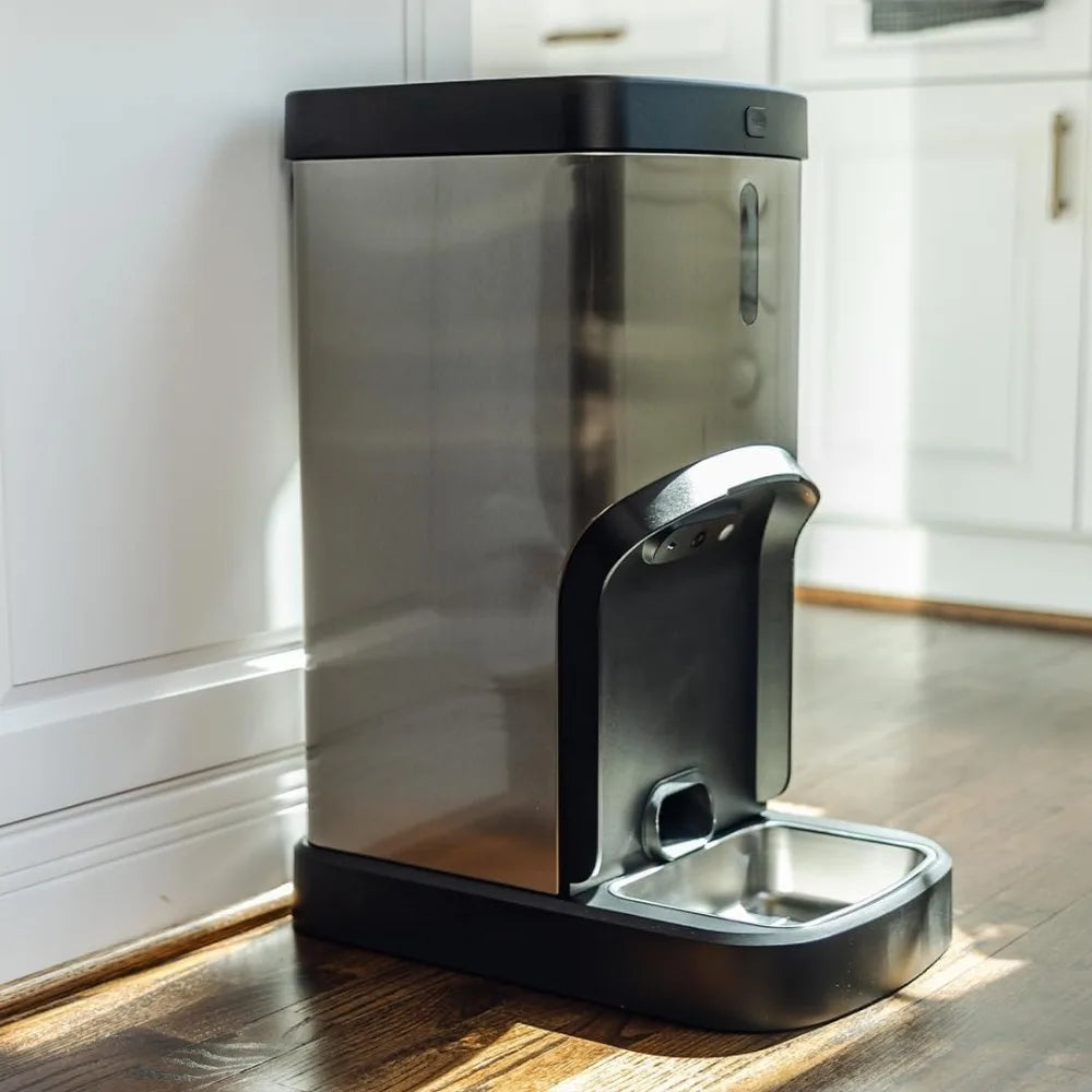 Large Capacity Automatic Dog and Cat Feeder – Stainless Steel Pet Food Dispenser with Wi-Fi App,Scheduled Feedings