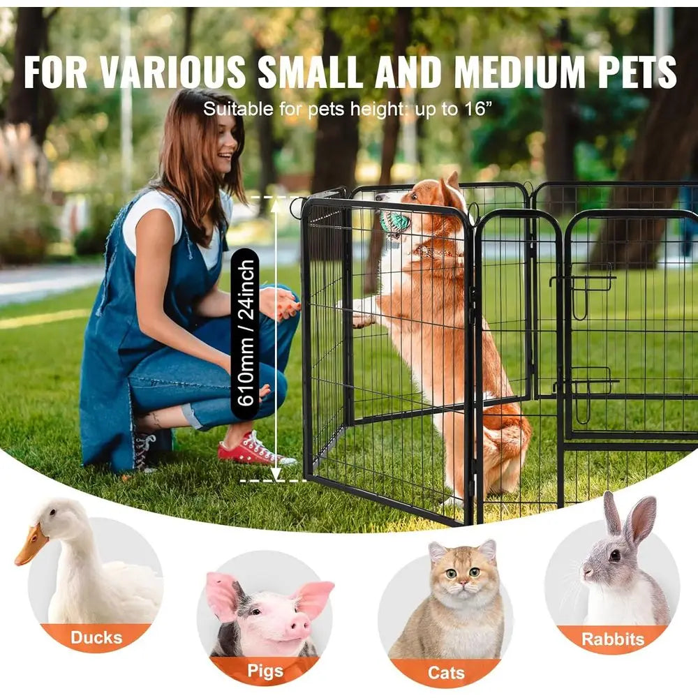 Collapsible 8-Panel Metal Pet Playpen, 24x24 Dog Exercise Fence with Door, Storage Bag, Cover, and Pad for Indoor/Outdoor Use