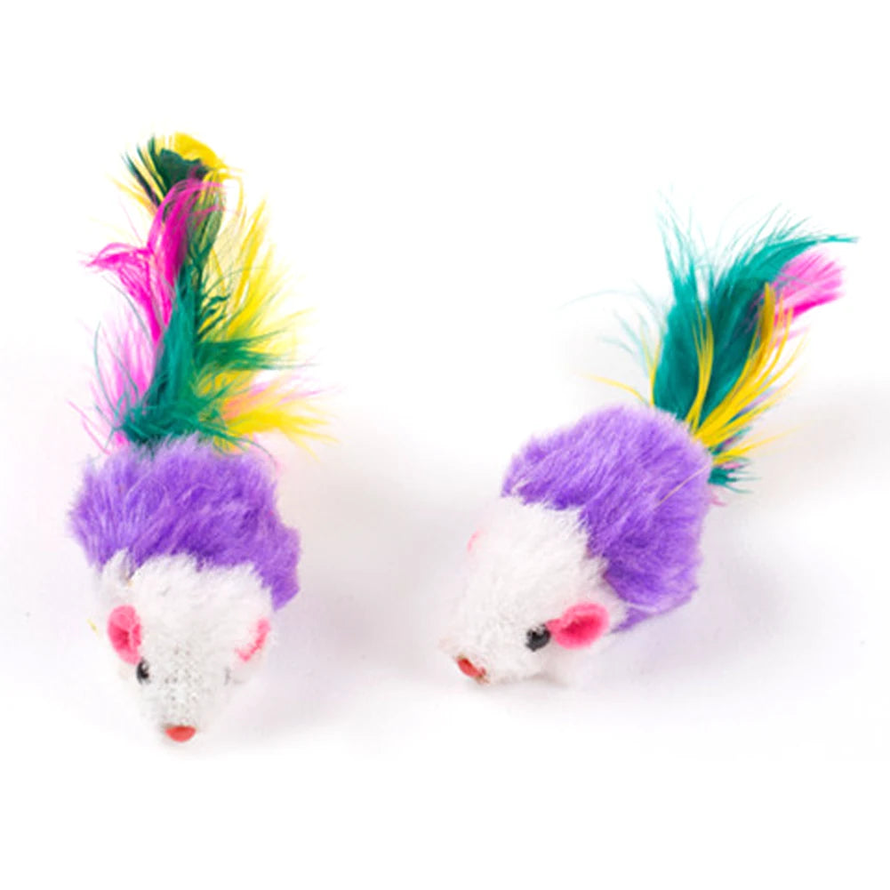 10 Pcs Plush Cat Mouse Toys Colorful Feather Mice Rattle Set Kitten Toys Pet Toys for Indoor Cats Kitten Puppy Pet Supplies