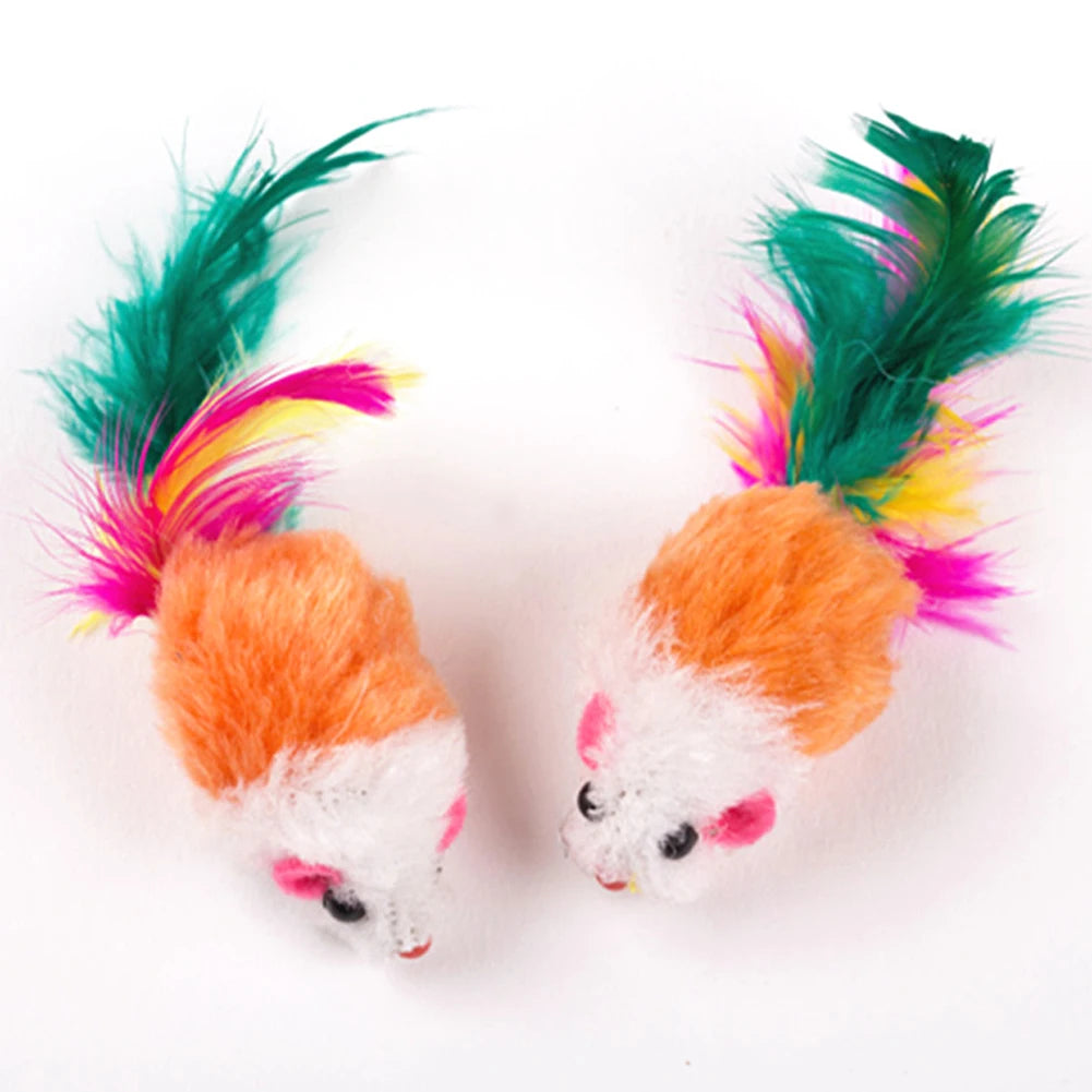 10 Pcs Plush Cat Mouse Toys Colorful Feather Mice Rattle Set Kitten Toys Pet Toys for Indoor Cats Kitten Puppy Pet Supplies