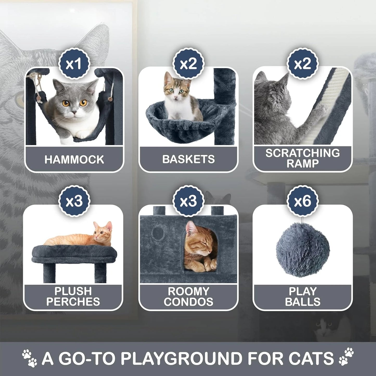 Extra Large 80-Inch Tall Cat Tree w/Widened Perch for Large Cats, Big Cat Tower Indoor, Modern Multi-Level Activity, Customized