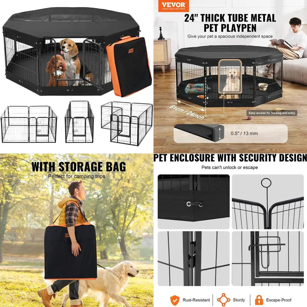 Collapsible 8-Panel Metal Pet Playpen, 24x24 Dog Exercise Fence with Door, Storage Bag, Cover, and Pad for Indoor/Outdoor Use
