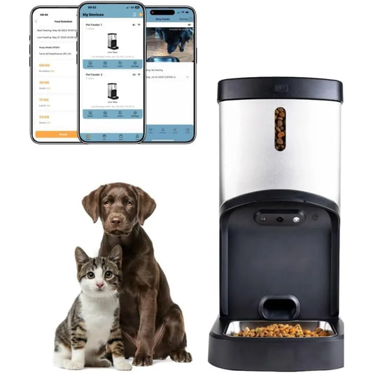 Large Capacity Automatic Dog and Cat Feeder – Stainless Steel Pet Food Dispenser with Wi-Fi App,Scheduled Feedings